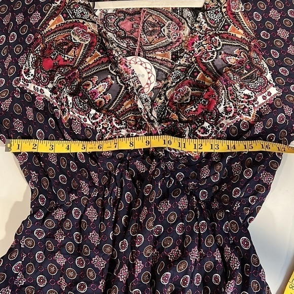 Nwt Umgee Wine Multiprint Surplice Long Sleeve Tiered Short Dress, Size M - Picture 10 of 12